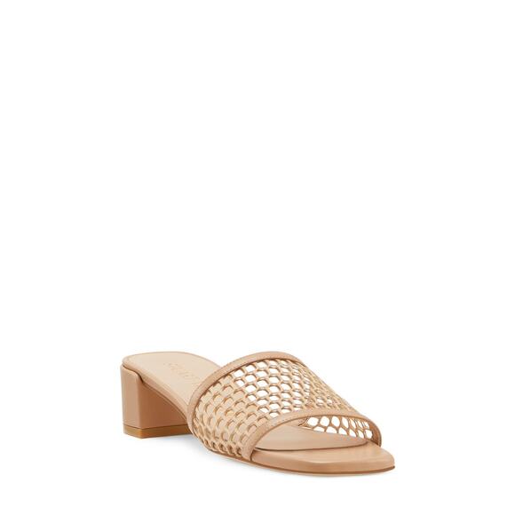 Stuart Weitzman Cayman 35 Tan Leather Block Slide Sandal Size 7 - Picture 1 of 6